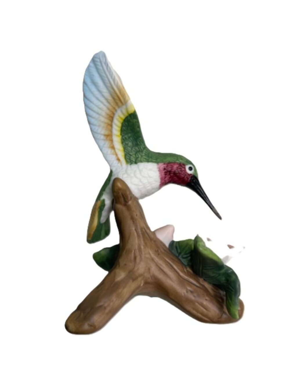 Vintage 4.5 " Bisque Porcelain Ruby Throated Hummingbird Figurine circa 1980s